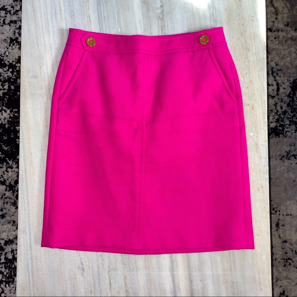 Talbots Skirt Size 6P Petite Hot Pink/Fuschia Gold Buttons/Pocket Accents